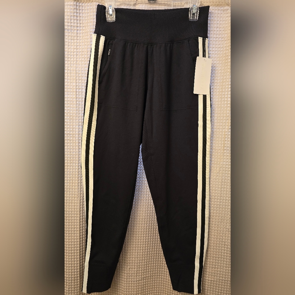 Athleta Venice Side Stripe Black Joggers NEW Small Athleisure Sweatpants Track - Picture 2 of 8